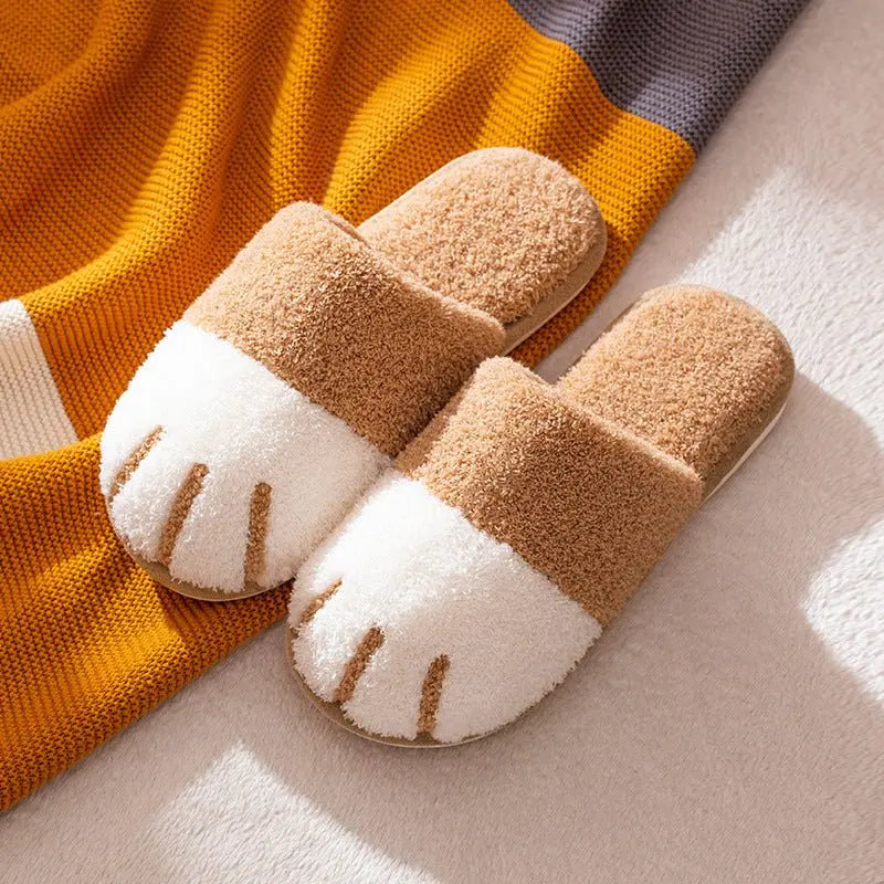 Paw Slippers Autumn Winter Home Shoes Women Kawaii Furry Slides Indoor Floor Bedroom Shoes Couple Slipper Warm Flats Footwear - Beautiful Spaces Home Decor